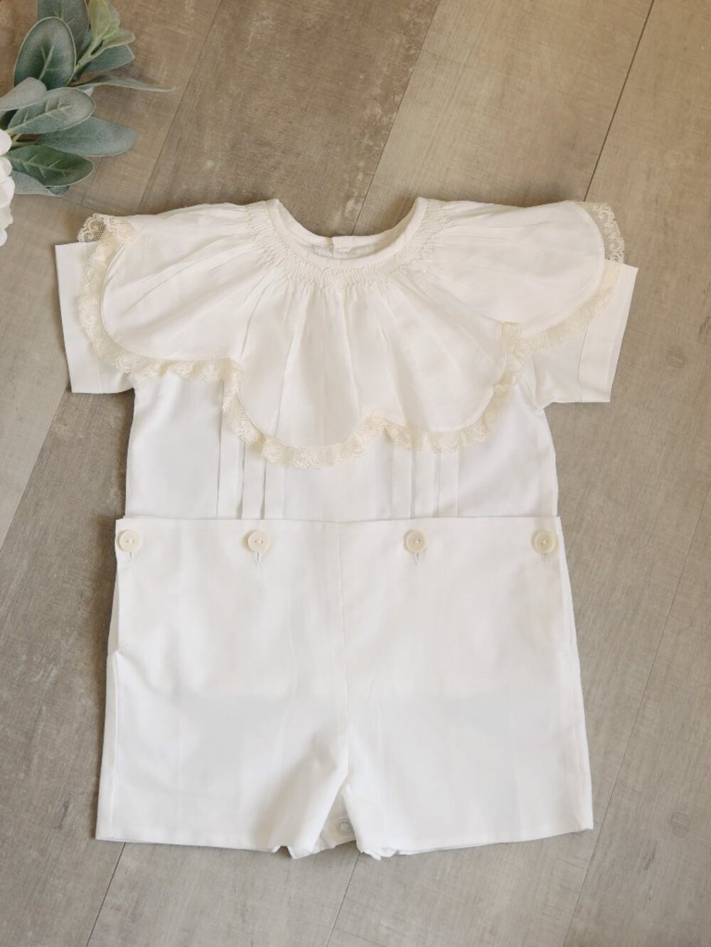 White Heirloom Bobby Suit Button On Ivory Lace Vintage Collar Ring Bearer NWT